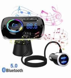FM トランスミッター Bluetooth5 高音質 2つ USB LED画面
