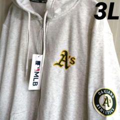 【値下げ】MLB アスレチックス　ロゴ刺繍　ワッペン　パーカー スウェット3L 値下げ】MLB アスレチックス ロゴ刺繍 ワッペン パーカー
