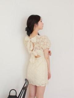 M me eme エムエメ　バックリボン フラワー ミニワンピース M me eme／Back ribbon flower mini one piece (eme10351) | All
