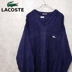 古着 ラコステ ニット 刺繍ロゴ セーター トレーナー ネイビー XL 90s