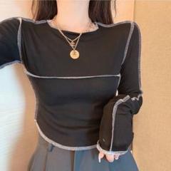 長袖 【大人気】トップス ダンス レディース L 韓国 ブラック ショート丈