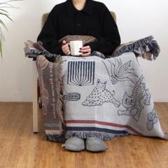 オアハカ スローケット "キャット アンド モア / グレー" 大判ブランケット