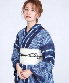 最高級カルキュロ　青系の縞　浴衣　しわにならない　新品 ◇ノー皺加工最高級カルキュロ◇変わり織り涼しげ水青可憐の縞