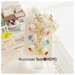 ビジュー♡大粒ストーン.フラワー♡3点セット♡ハンドメイドピアスorイヤリング
