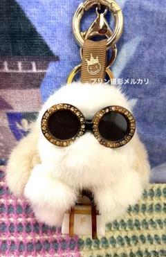 モフモフさん★原宿★ウサギ型リアルファー　キーホルダー サングラス付き ラビットファー☆モフモフさん☆原宿☆キーホルダー サングラス