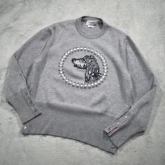 トムブラウン　クルーネックニット　ドッグ刺繍　　グレー　4 トムブラウンクルーネックニットドッグ刺繍グレー4