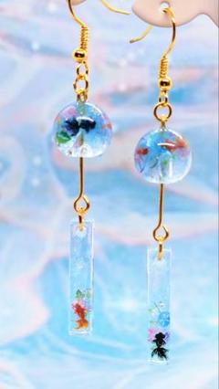 ハンドメイド　風鈴　朝顔と金魚　ピアス　イヤリング