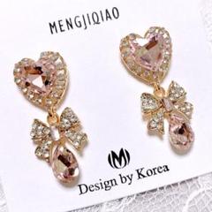 クリスタルドロップ♡ピアス♡アクセサリー♡韓国ファッション♡A11 ハートリボン