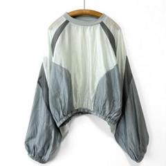 美品 Six M フーズフーギャラリー シアーメッシュ切り替えクルー グレー