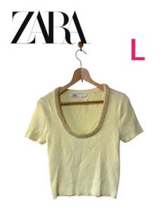 ♡可愛い♡ZARA リブニット　パール　サイズ:L