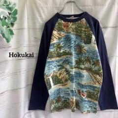 ホクカイ　総柄　アロハ　ハワイ柄　ラグランＴシャツ　古着　コットン100％