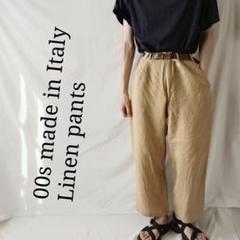 【イタリア製】古着リネンパンツ 00s ペールオレンジ 夏服