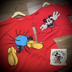 DISNEY 90's 青パンミッキー ぶち抜き　tシャツ リンクt