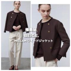 極美品◆BEIGE ベイジ 金ボタン ツイード ノーカラー ジャケット M