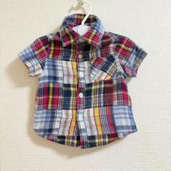 子供服　チェック柄　半袖　シャツ　80　ブルー　幼児　コットン