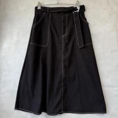 美品☆ツーピンク ベルト付きフレアスカート L ミモレスカート ステッチ
