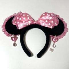 ディズニー ミニー カチューシャ イヤリング 薄ピンク リボン レース 水玉