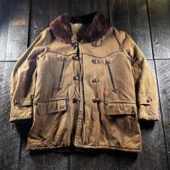 古着　５０s ボアコート　ダック生地　ムートンコート　くるみボタン　L ブラウン