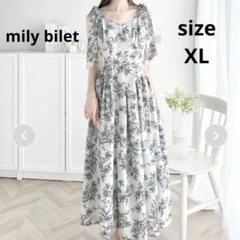 milybilet 花柄　肩リボン　ワンピース XL 　花柄ワンピ
