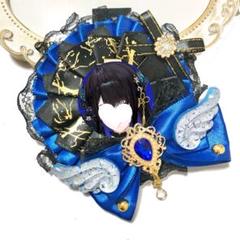 痛ロゼット ロゼット ハンドメイド 青×黒×羽のサムネイル