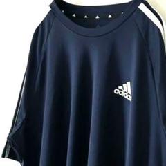 アディダス adidas スリーストライプ Tシャツ L ネイビー古着エアロ