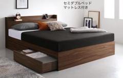 新品 送料込 セミダブルベッド 収納 棚 2口コンセント マットレス付 WB