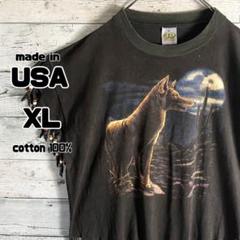【USA製】3D Emblem 狼プリントTシャツ ビーズカスタム XL 　黒