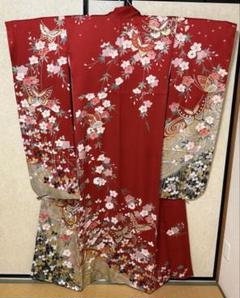 振袖、長襦袢セット　赤紫色　ツバキの花　フォトスタジオ使用品 振袖、長襦袢セット フォトスタジオ使用 赤～グレーシルバー～黒