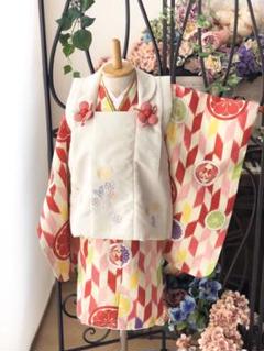 新品美品 七五三 3歳 祝着物フルセット 人気の白お被布 草履バック付