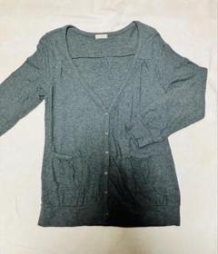 美品☆Vネック　カーディガン　M グレー　無地　長袖　綿