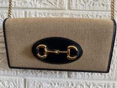 GUCCI チェーンストラップ 長財布 ベージュ/ネイビー GUCCI チェーンストラップ 長財布 ベージュ/ネイビー