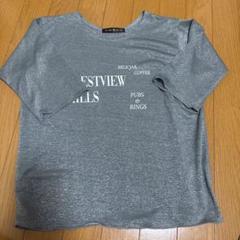 グレー 五分袖 Tシャツ プリント入りラメラメ