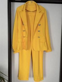 黄色 ダブルブレストジャケット パンツセットアップ