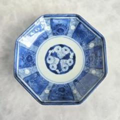 無傷　古伊万里　染付　八角小皿　松ぼっくり　金継ぎ　アンティーク　骨董　江戸時代 無傷 古伊万里 染付 八角小皿 松ぼっくり 金継ぎ アンティーク
