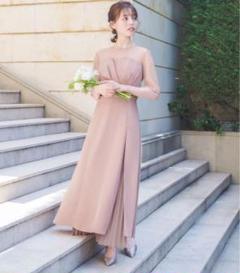ビスチェ風アシンメトリーデザインロング丈プリーツ結婚式パーティードレス