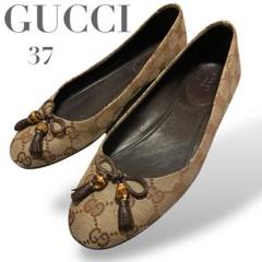 極美品　グッチ　フラットパンプス　ggキャンバス　タッセル　バンブー　37 極美品 グッチ フラットパンプス ggキャンバス タッセル