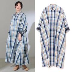 Demi-Luxe BEAMS【別注】ヌキテパ チェック刺繍シャツワンピース Demi-Luxe BEAMS【別注】ヌキテパ チェック刺繍シャツワンピース