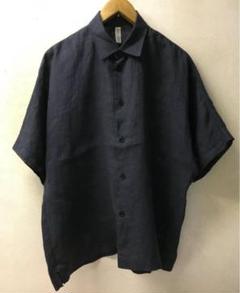ヘルス 良質 リネン 半袖 オーバーサイズ シャツ ネイビー NAVY サイズS