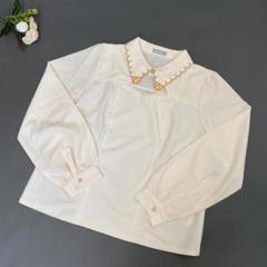 POETIQUE 刺繍襟 ブラウス 長袖 Mサイズ パールレース 可愛い 上品