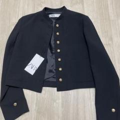 翌日発送ZARAザラゴールドボタンノーカラージャケットブラックL 極美品 ZARA ザラ ノーカラージャケット クロップド丈 金ボタン