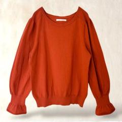 クリーコンフォルト　長袖セーター【M】レッド系　無地　フレア袖　女っぽ　Uネック