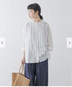 美品　かぐれ　長袖ブラウス　日本製　レーヨン　麻　茶色　ベージュ　フリーサイズ 1370-5140007-t2.jpg