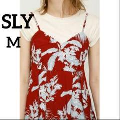 【スライ】SLY　リゾートキャミワンピース　M　ボルドー　南国風柄　サマー　総柄