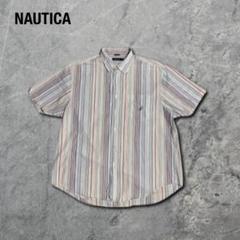 90sNAUTICAノーティカカジュアルシャツ半袖ストライプヴィンテージ古着XL