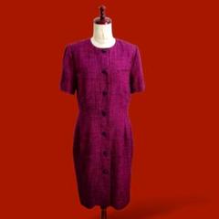 vintageパープルバブリーワンピース ◎気品漂う美シルエットの紫レトロワンピ