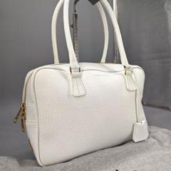 極美品✨ ADMJ ミニボストン ハンドバッグ シボ革 アイボリー