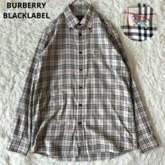 希少　BURBERRYBLACKLABEL 長袖シャツノバチェック ロゴ刺繍