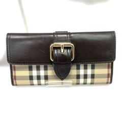 BURBERRY バーバリー☆長財布 ノバチェック ホースロゴ レザー ブラウン