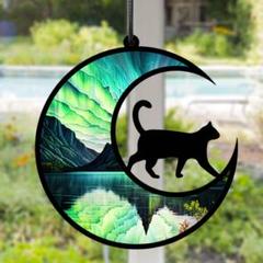 サンキャッチャー 壁掛け飾り ステンドグラス 黒猫 月 インテリア 看板 6