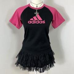 【まーす】00s adidas ピンク×ネイビー　Tシャツ　平成　ギャル Y2K adidas 平成ギャル ネイビー ピチTシャツ マクブリング